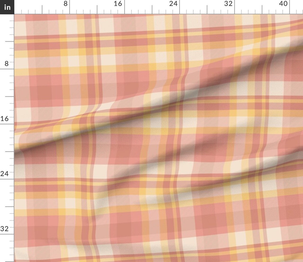 Preppy Retro Pink Peach Yellow Plaid Lines Cottagecore Cabincore Modern Classic Nursery Vintage Bedroom Coastal Large Scale Custom Printed Fabric by Spoonflower Various Fabrics by the Yard or Fat Quarter